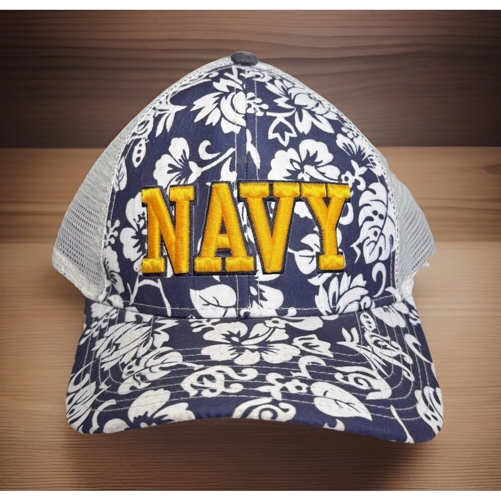 US Navy Hat Snapback Mesh Trucker Cap Blue White Hawaiian Embroidered Adjustable
